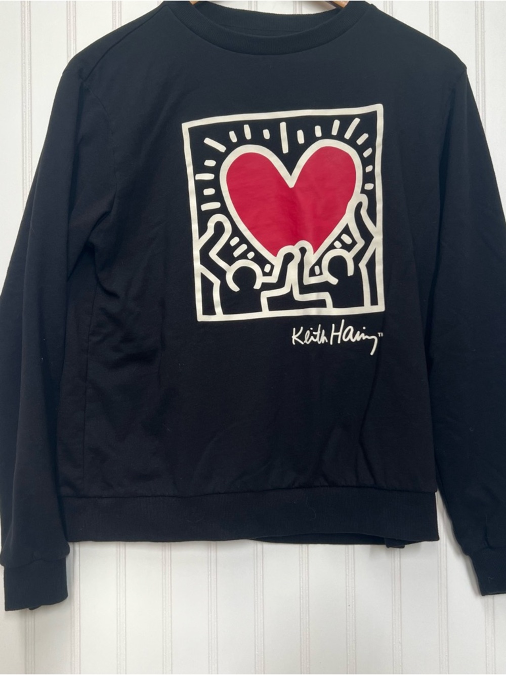Pull & Bear KEITH HARING Sweat Shirt Dancing Heart Graphic Black Pullover Size S